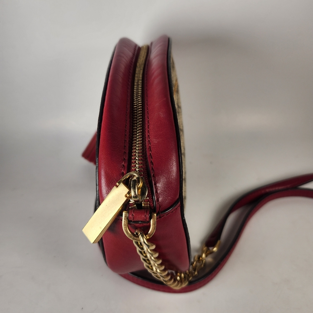 MICHAEL KORS Ginny Crossbody Bag Red Gold Chain Leather Signature Charm - Picture 4 of 14